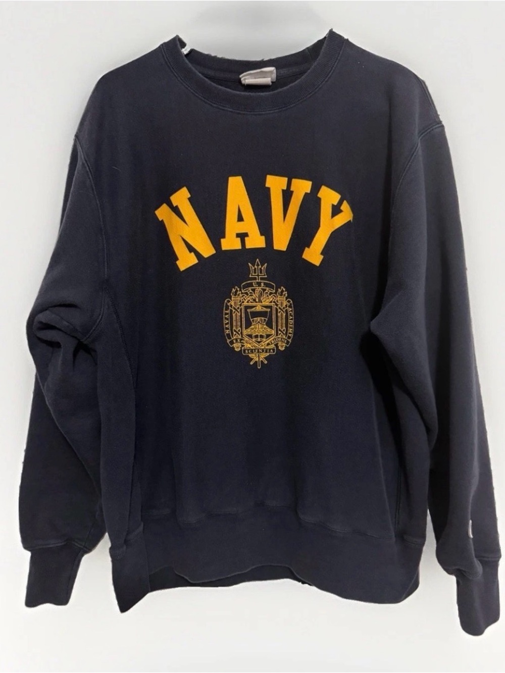 Vintage Champion Reverse Weave Navy Size Large Pullover Sweatshirt Military